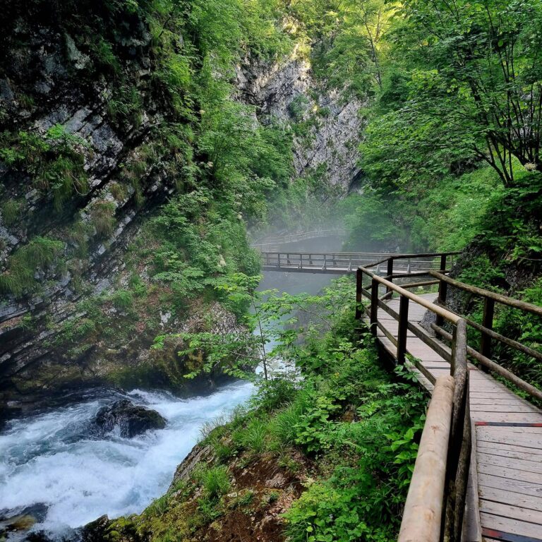 Walking in the Vintgar Gorge as a couple