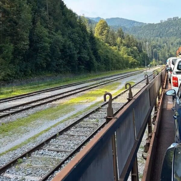 car on the car train in Slovenia, open-air carriage