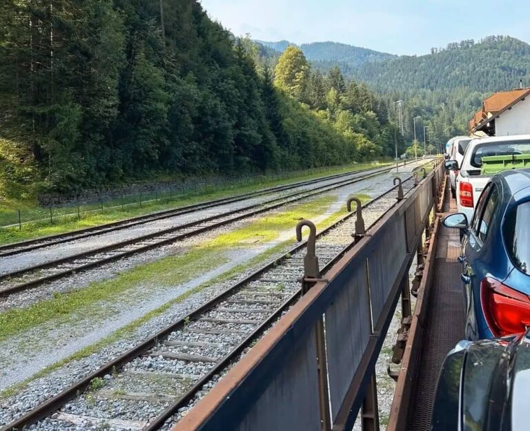 car on the car train in Slovenia, open-air carriage